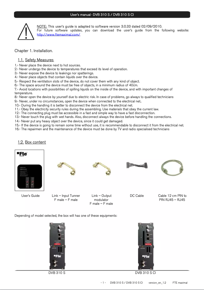 Página 1 del manual Manual de usuario Fte maximal DVB 310 S