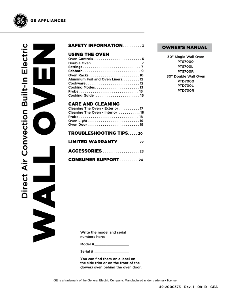 Image de la première page du manuel de l'appareil Profile PTD7000SNSS