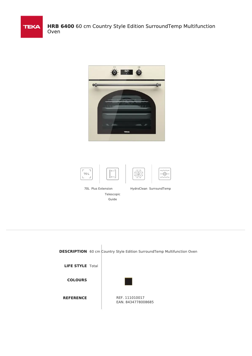 Page n°1 - Fiche technique Teka HRB 6400 VNS