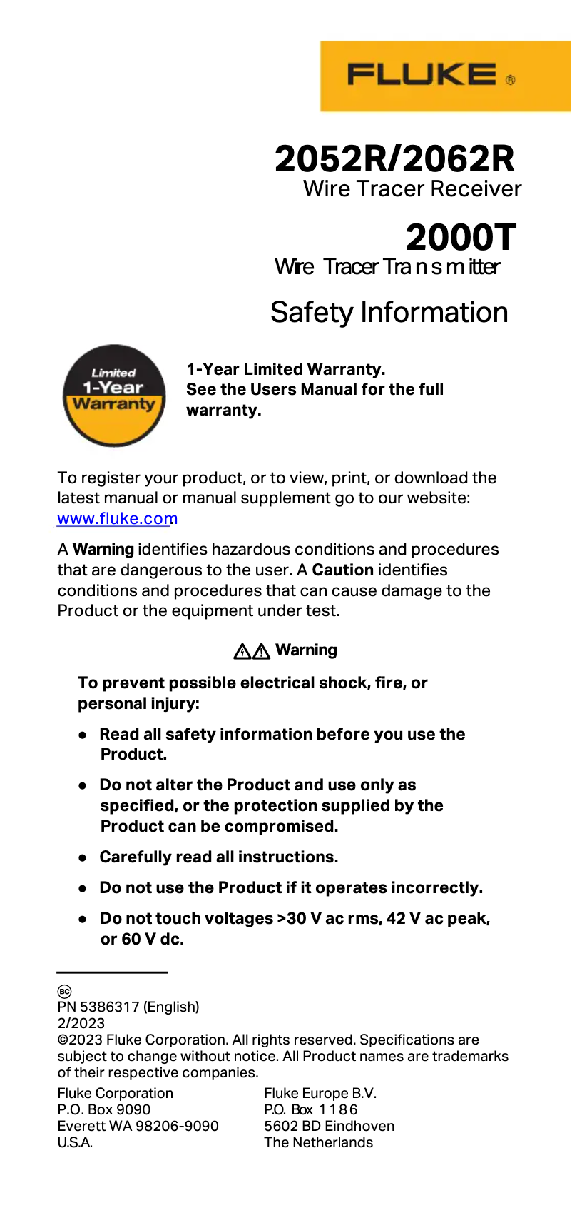 Image de la première page du manuel de l'appareil 2052R