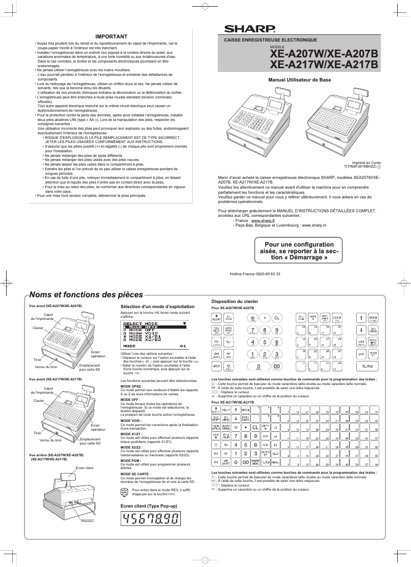 Page n°1 - Mode d'emploi Sharp XE-A207B