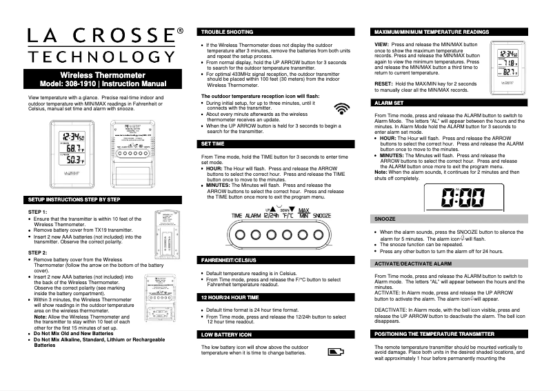 Page n°1 - Manuel utilisateur La Crosse Technology 308-1910M