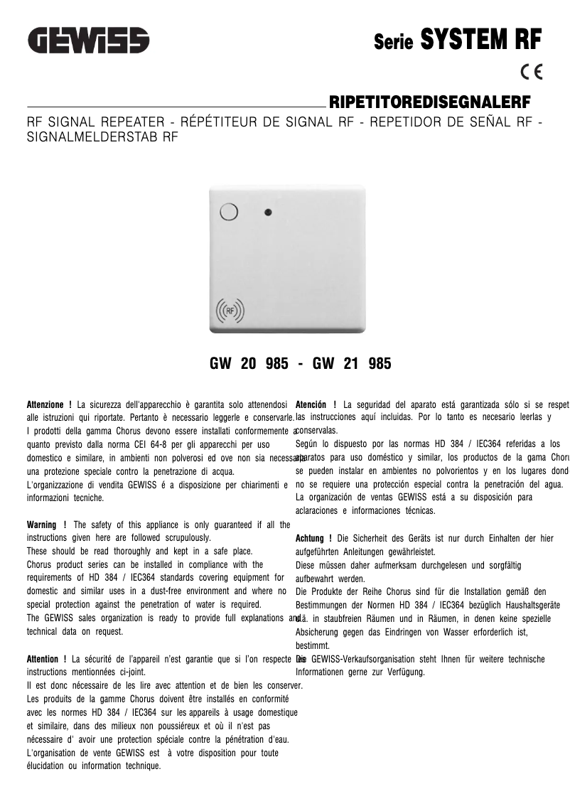 Page 1 de la notice Manuel utilisateur Gewiss GW21985