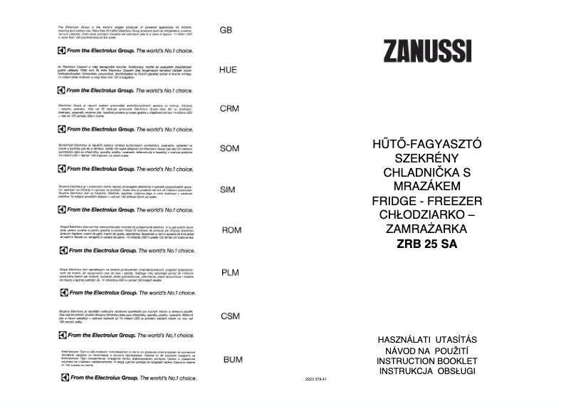 Page n°1 - Manuel utilisateur Zanussi ZRB 25 sa