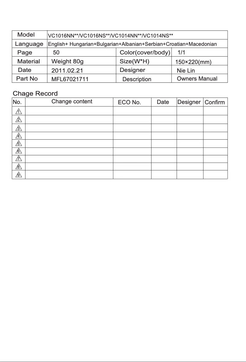 Image de la première page du manuel de l'appareil VC1016NNT