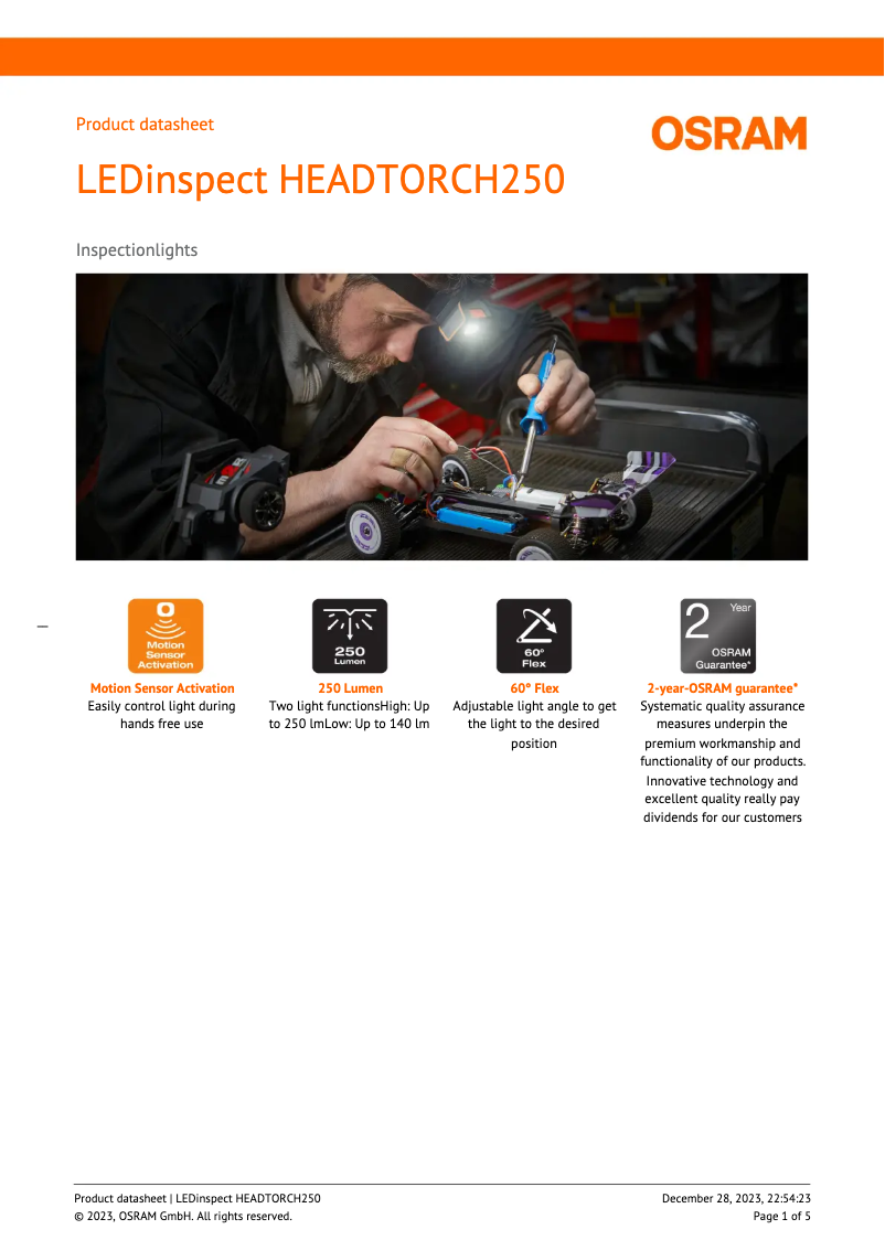 Image de la première page du manuel de l'appareil LEDinspect HEADTORCH250