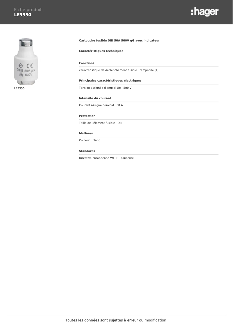 Page 1 de la notice Manuel utilisateur Hager LE3350