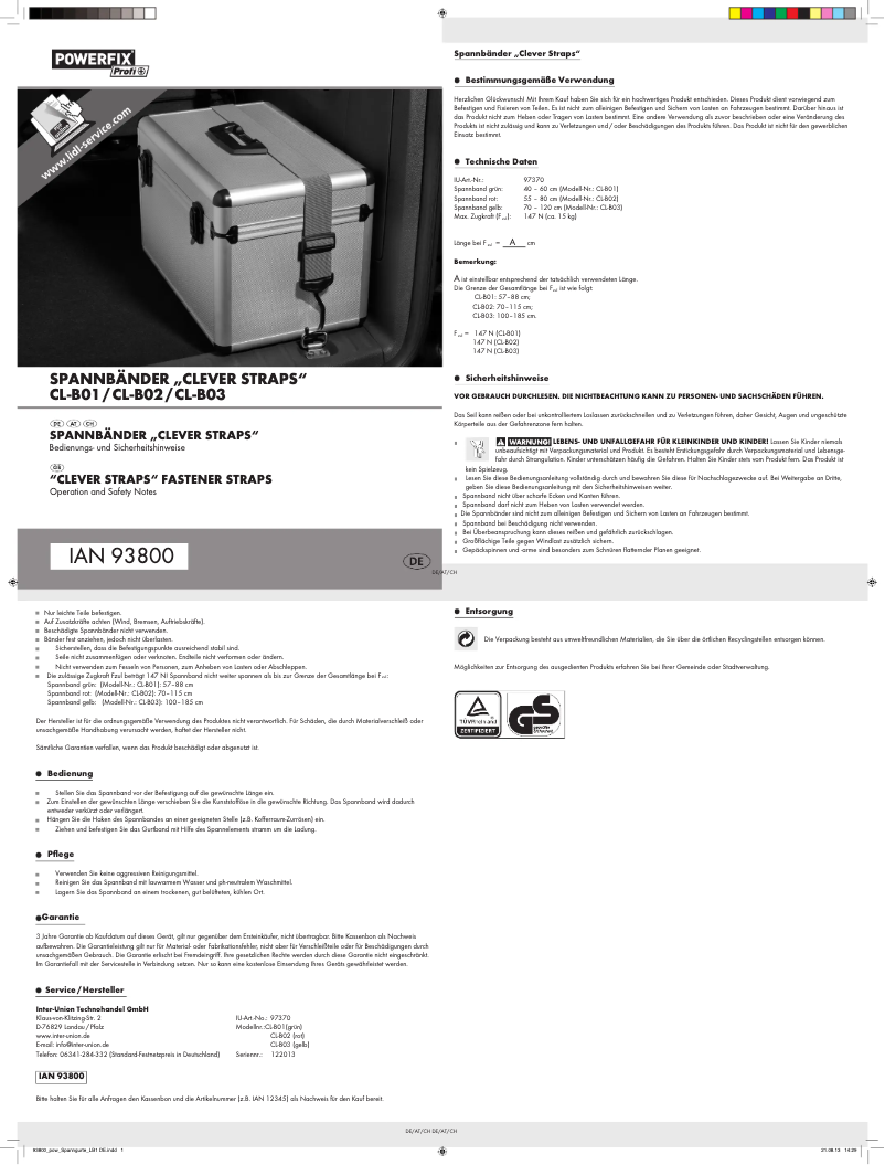 Image de la première page du manuel de l'appareil CL-B01