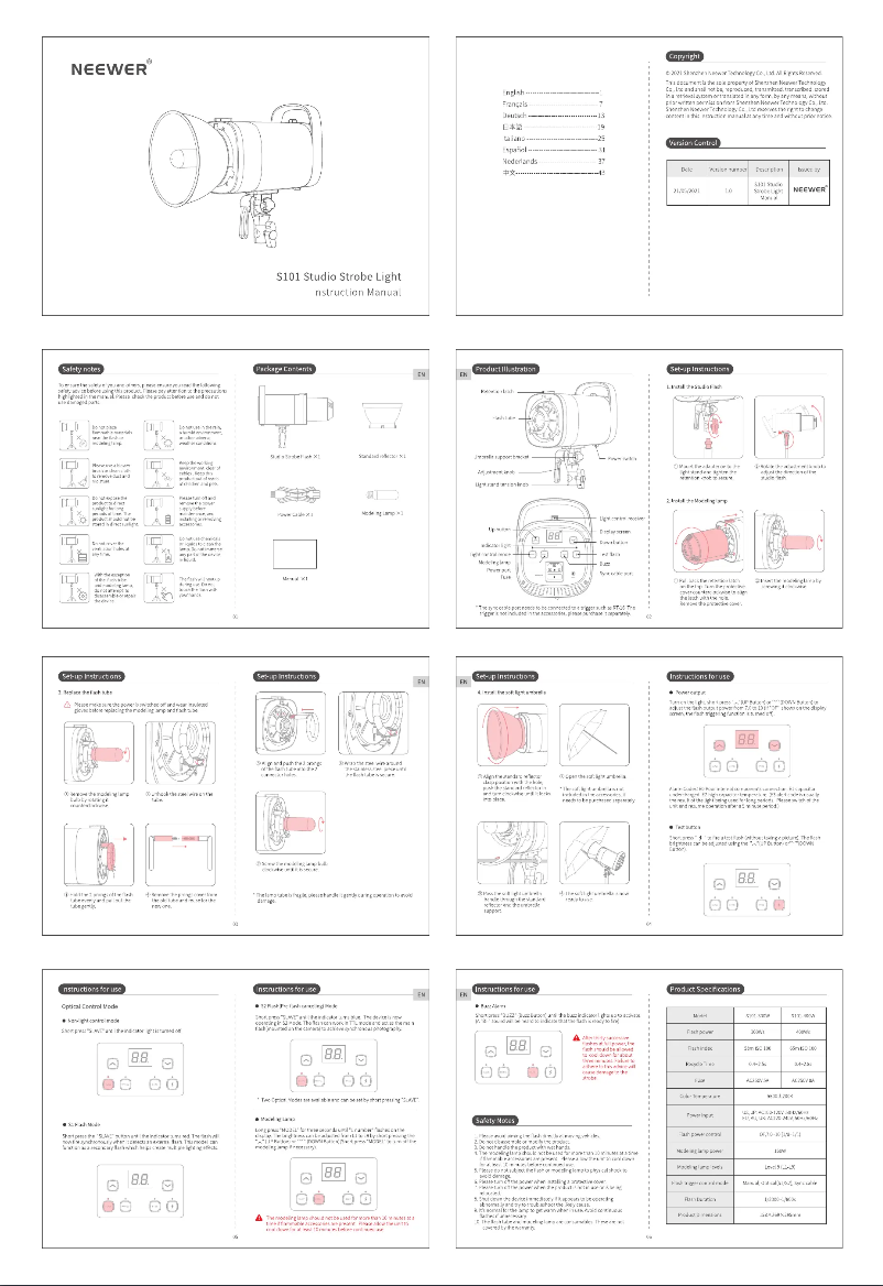 Page 1 de la notice Manuel utilisateur Neewer S101
