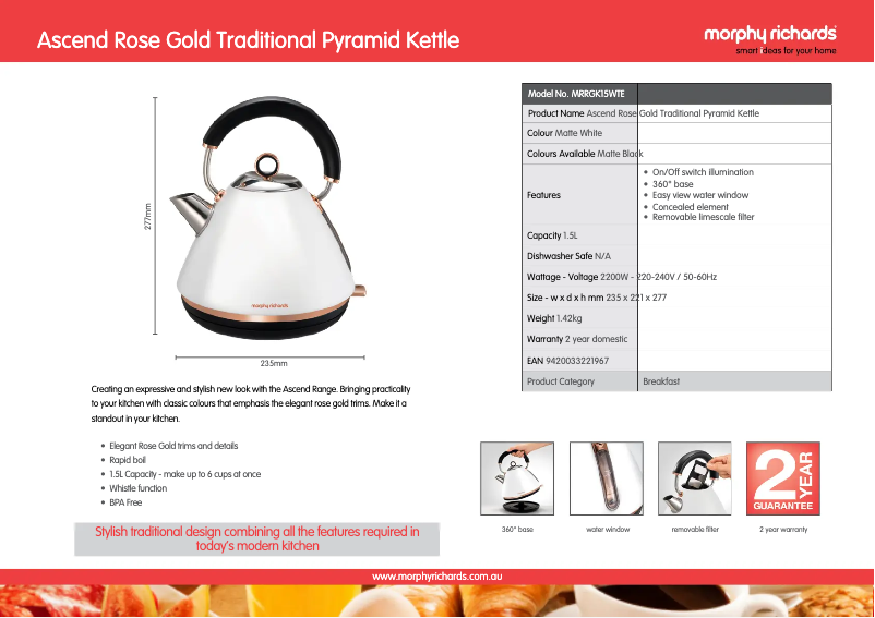 Page 1 de la notice Fiche technique Morphy Richards Ascend Pyramid MRRGK15