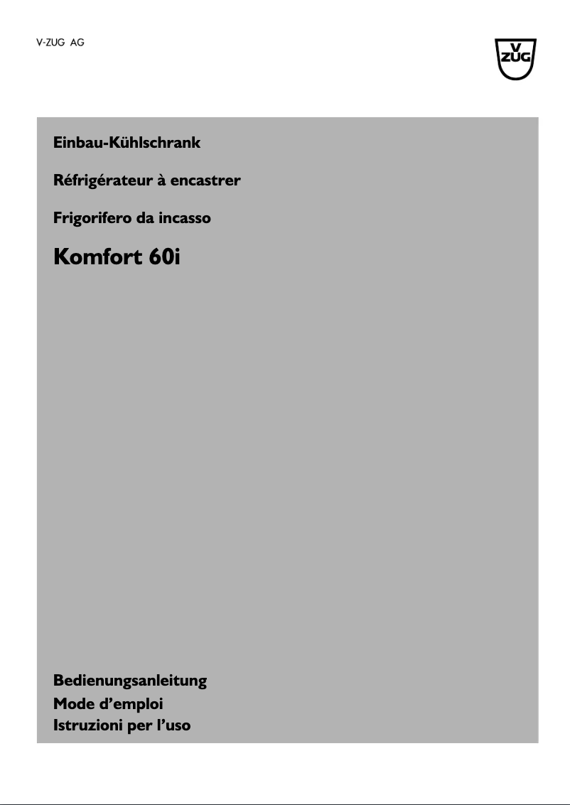 Page 1 de la notice Manuel utilisateur V-Zug Komfort 60i