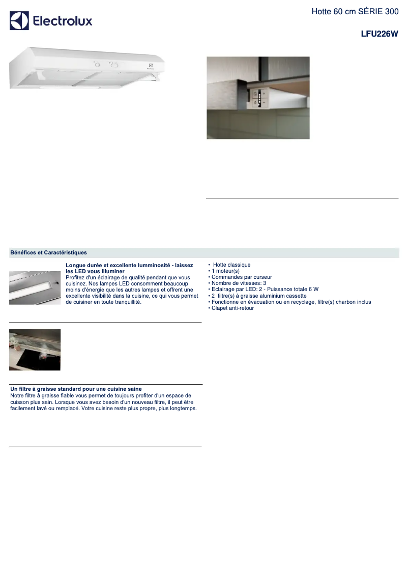 Page n°1 - Fiche technique Electrolux LFU226W