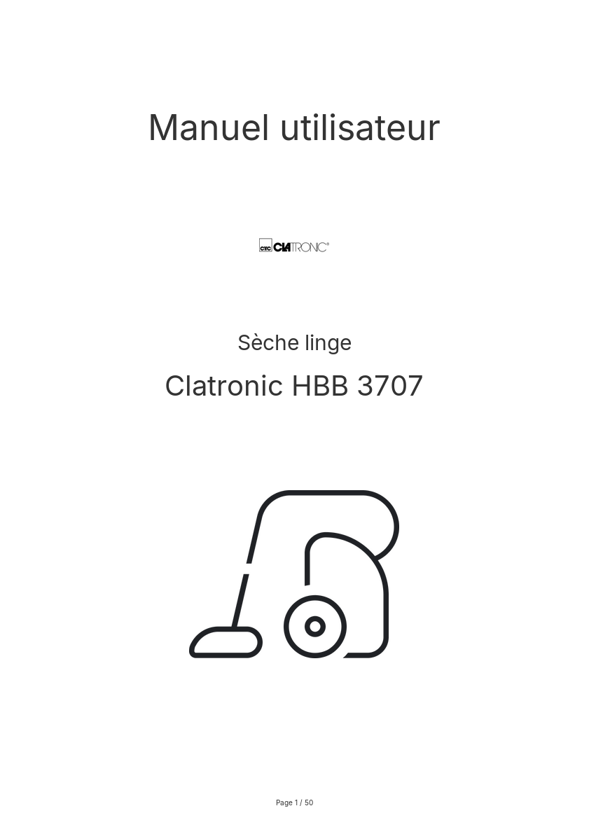 Page n°1 - Manuel utilisateur Clatronic HBB 3707