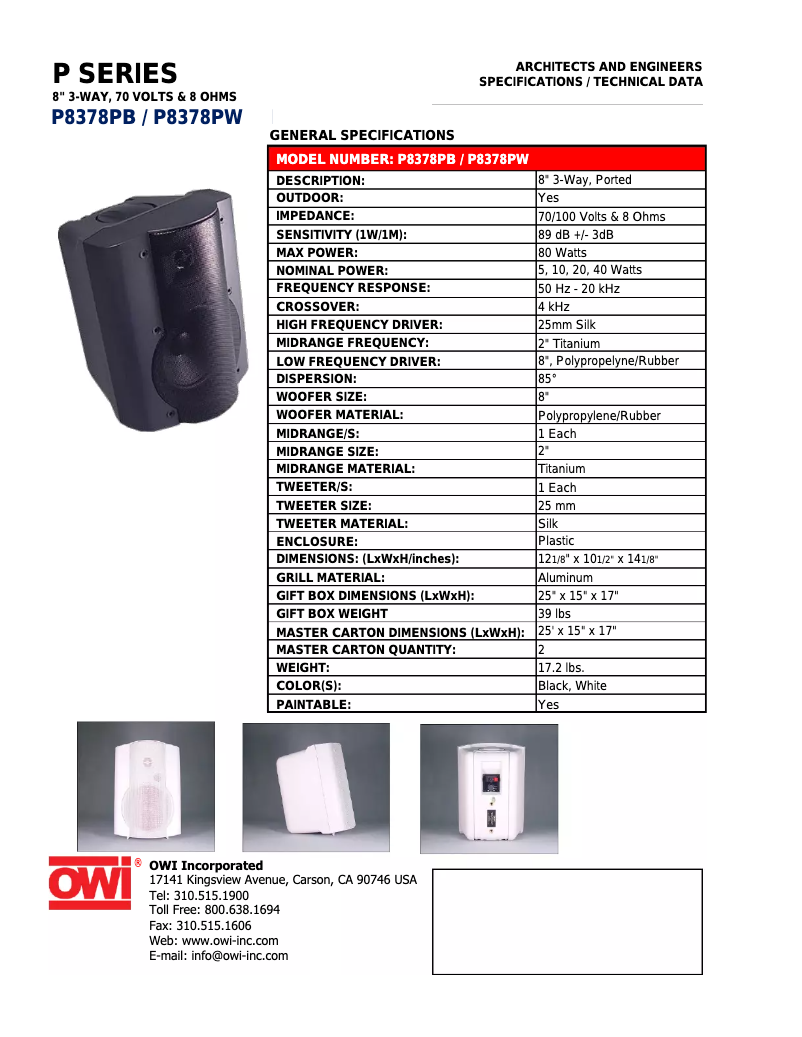 Page n°1 - Manuel utilisateur OWI P8378PB