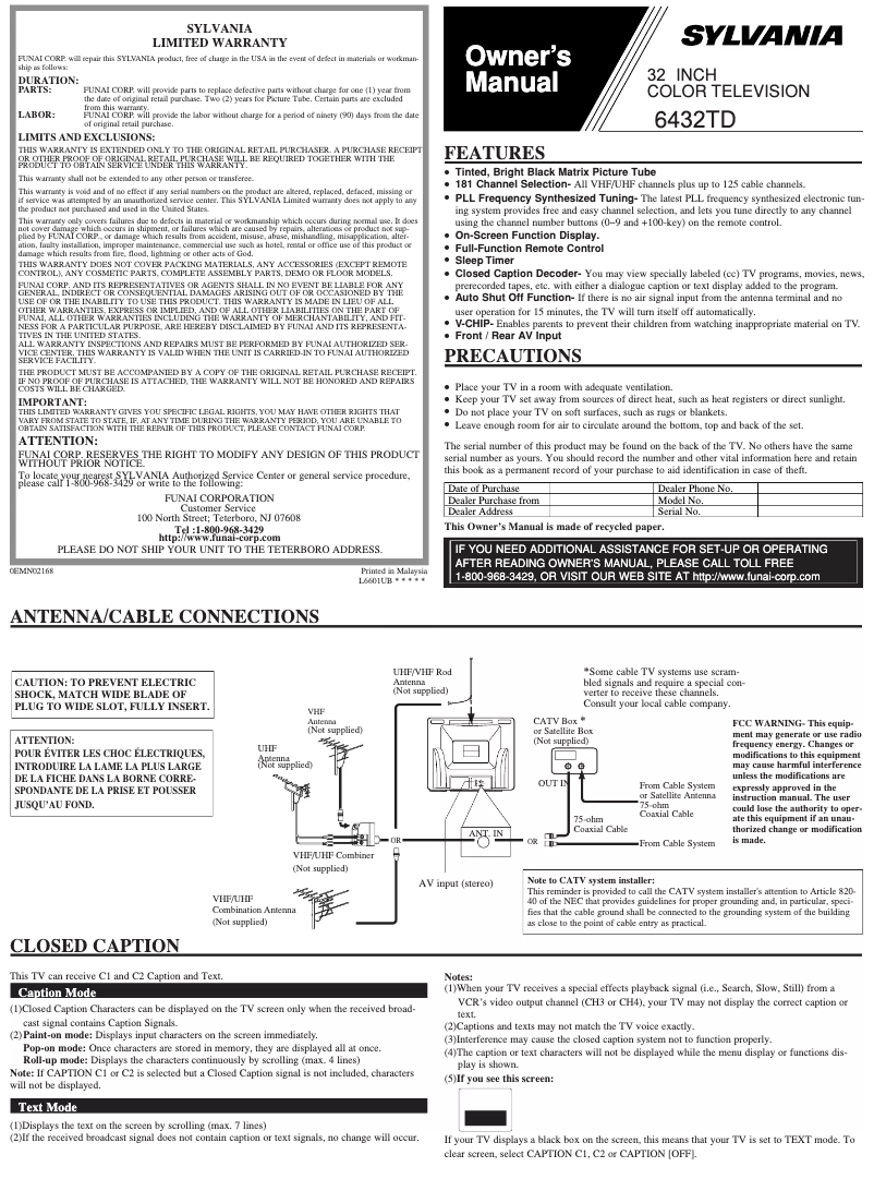 Page 1 de la notice Manuel utilisateur Sylvania 6432TD