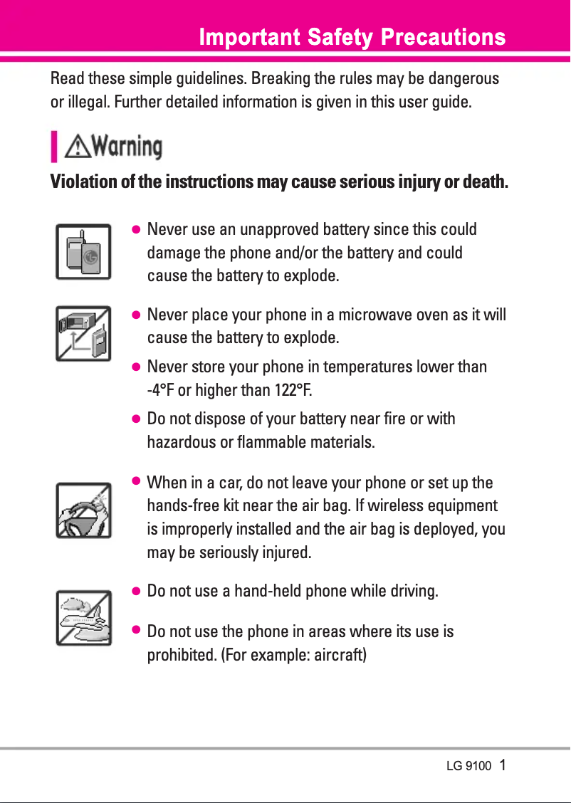 Page 1 de la notice Manuel utilisateur LG CX9100