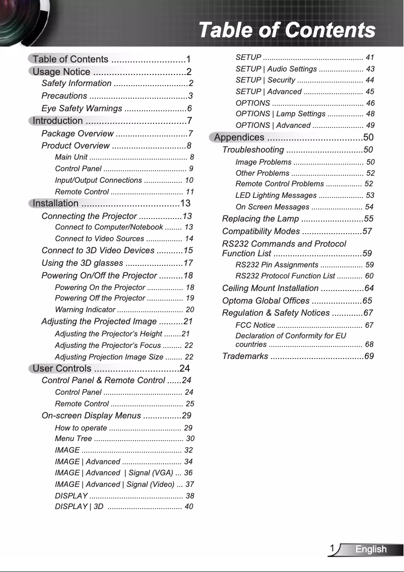 Page n°1 - Manuel utilisateur Optoma DH1011