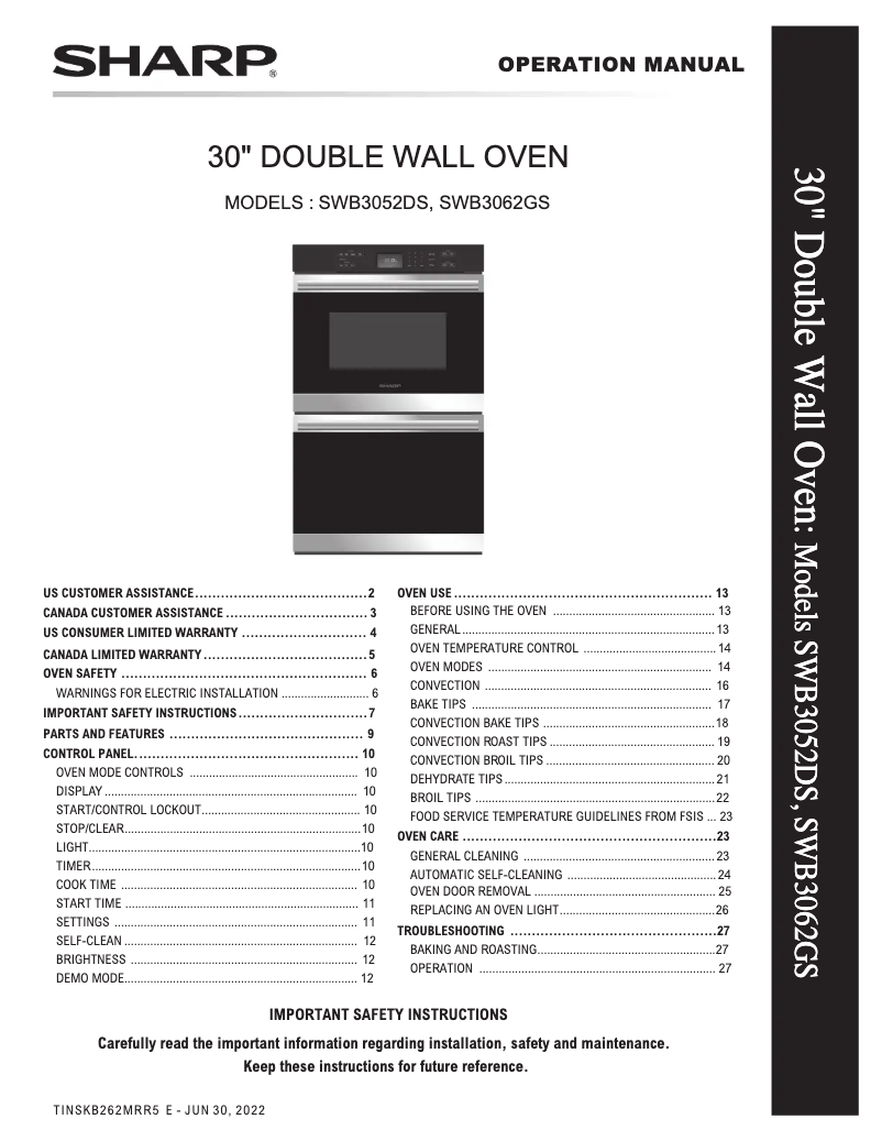 Page 1 de la notice Manuel utilisateur Sharp SWB3052DS