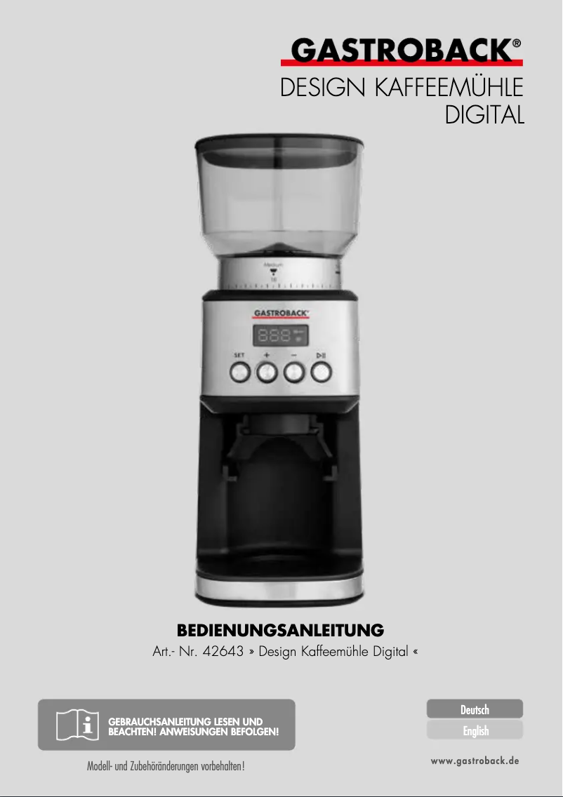 Image de la première page du manuel de l'appareil Design Coffee Grinder Digital 42643