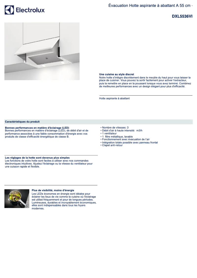 Page 1 de la notice Fiche technique Electrolux DXL5536VI