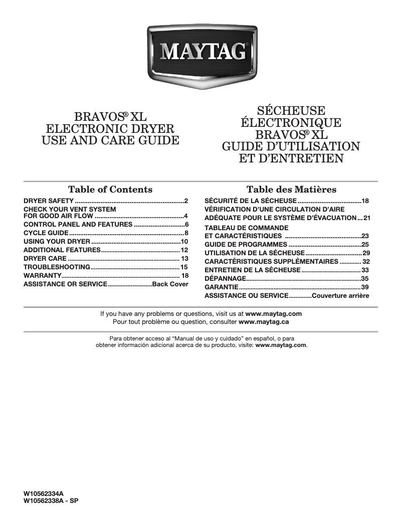 Page n°1 - Manuel utilisateur Maytag MEDB980BG