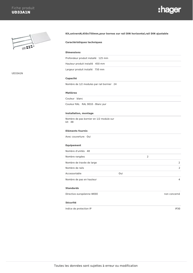 Page n°1 - Manuel utilisateur Hager UD33A1N