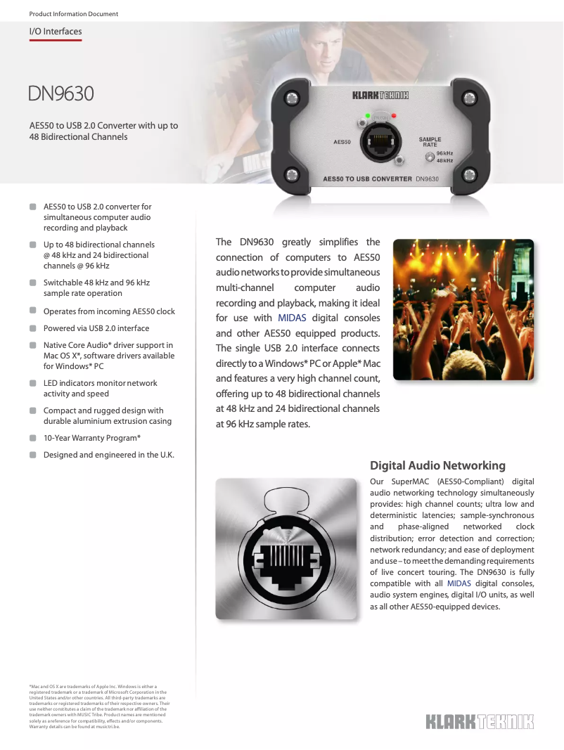 Page 1 de la notice Fiche technique Klark Teknik DN9630