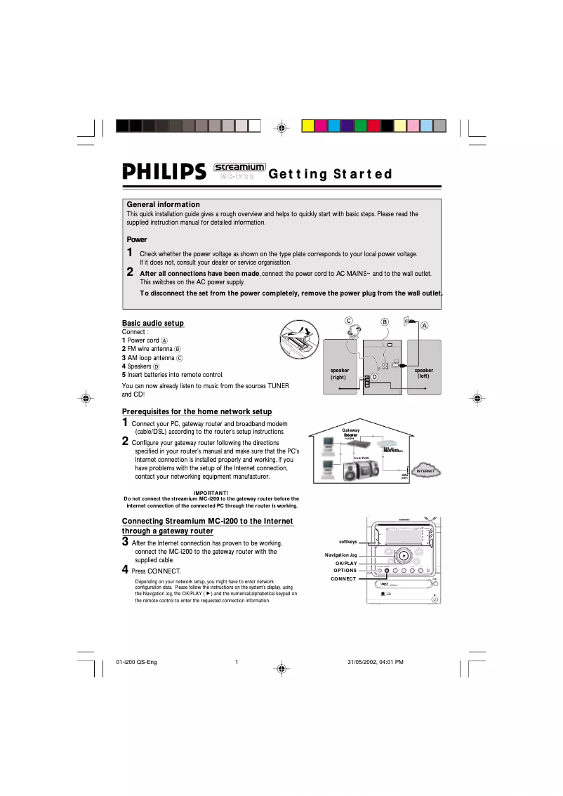 Page 1 of the manual User Manual Philips Streamium MC-I200