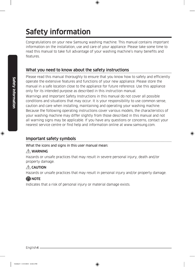 Page 1 de la notice Guide d'installation Samsung WW80J5455FX1AS