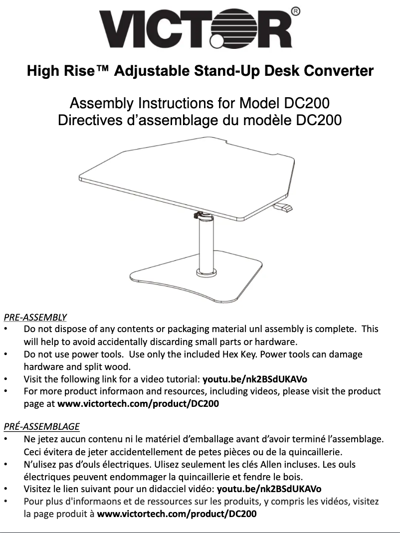 Page n°1 - Manuel utilisateur Victor High Rise DC200