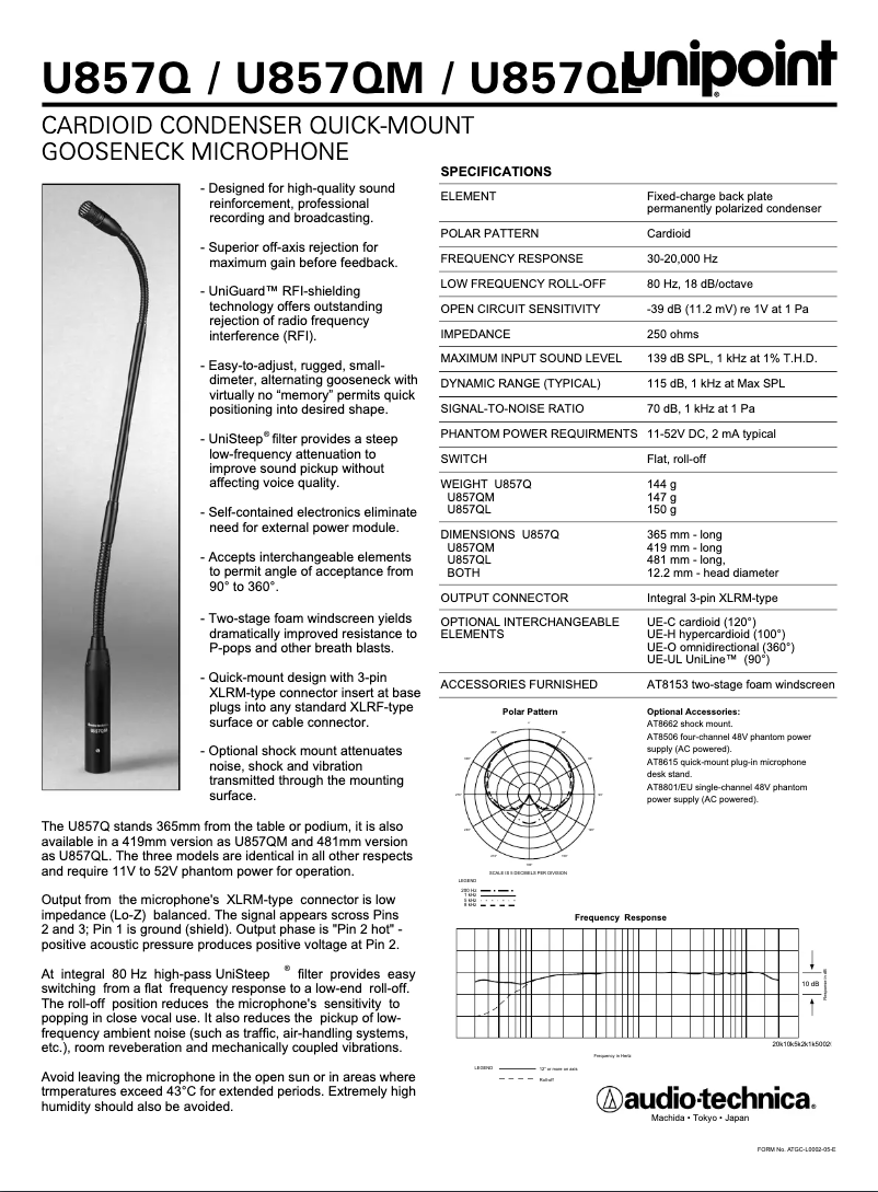 Page 1 de la notice Manuel utilisateur Audio-Technica U857QL