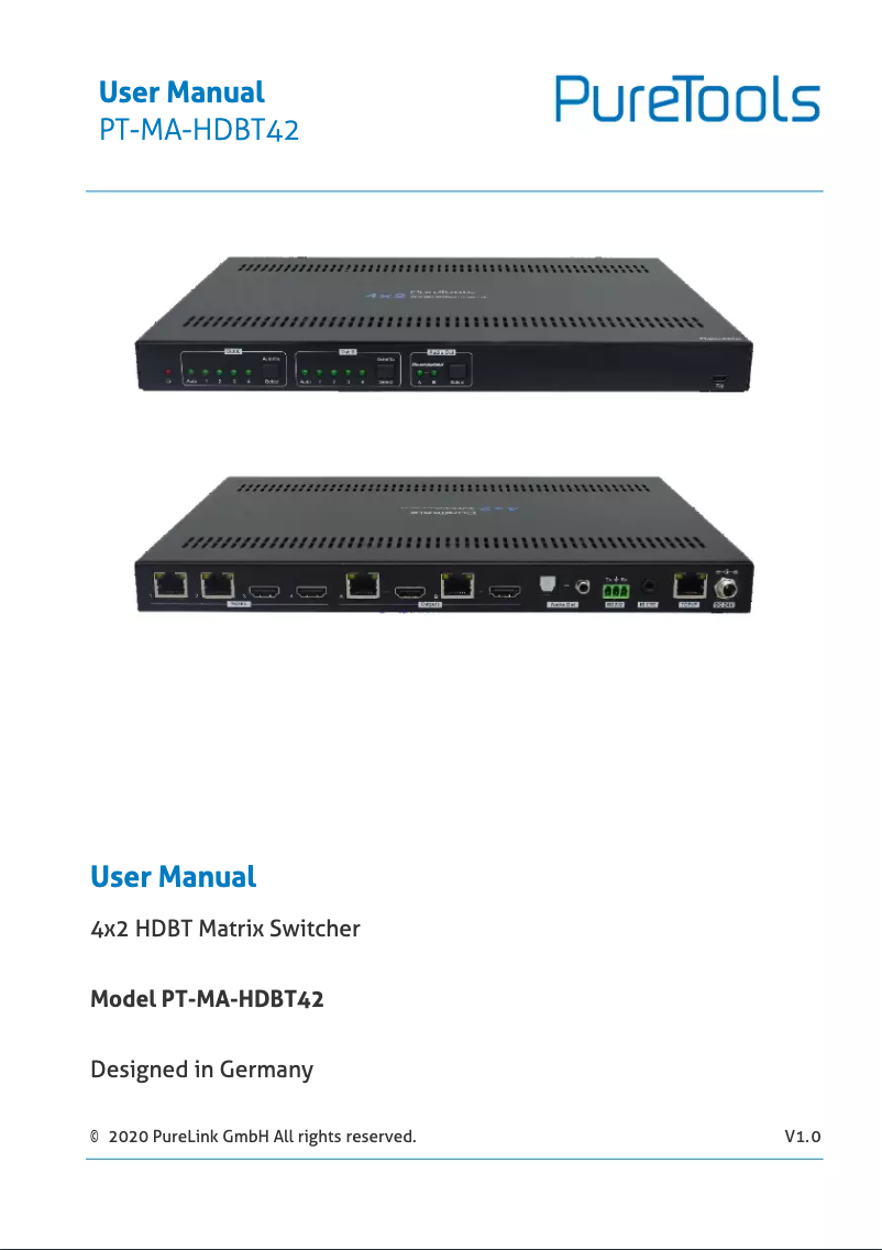 Page 1 de la notice Manuel utilisateur PureTools PT-MA-HDBT42