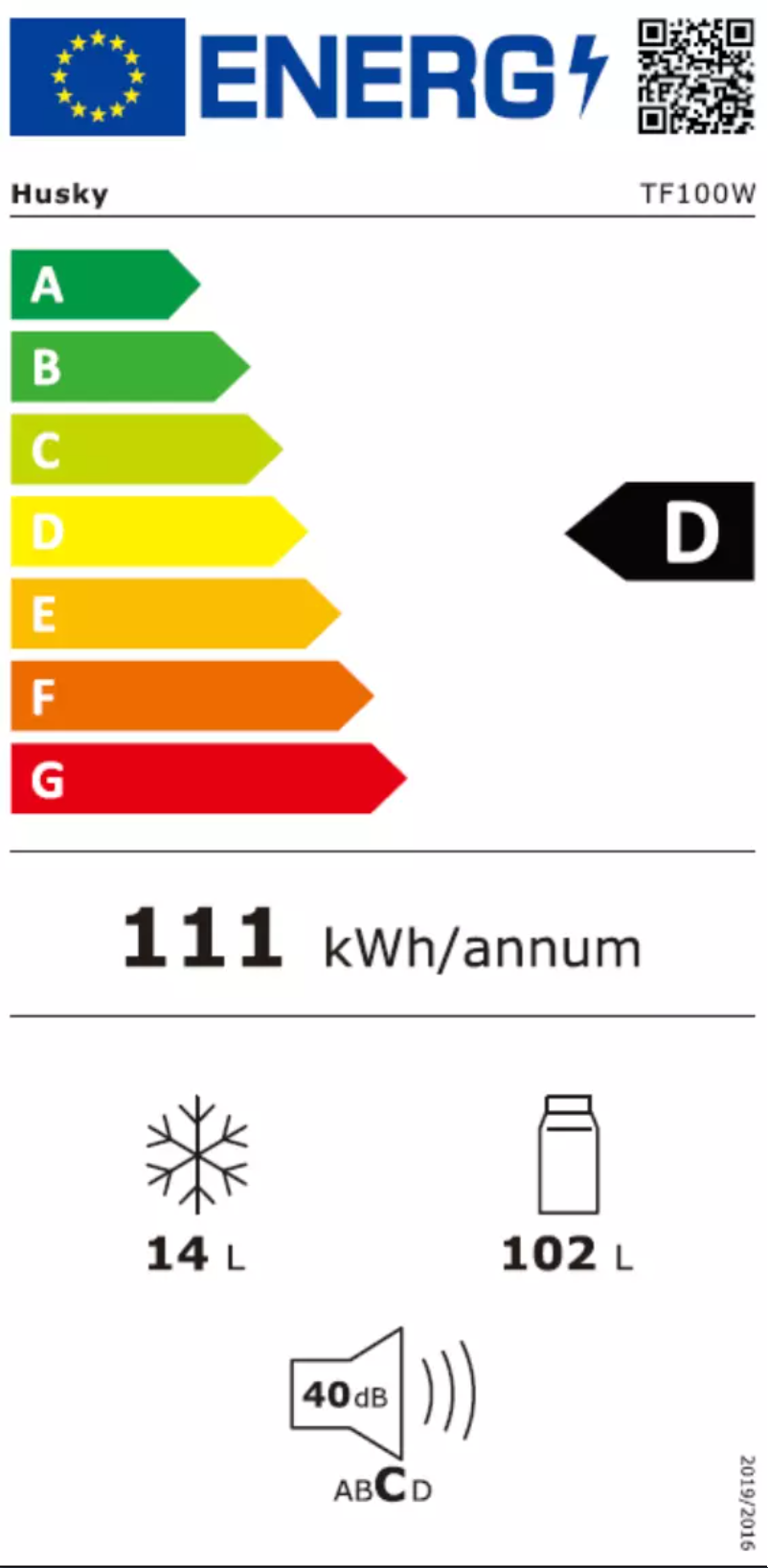 Página 1 del manual Etiqueta energética Husky TF100W