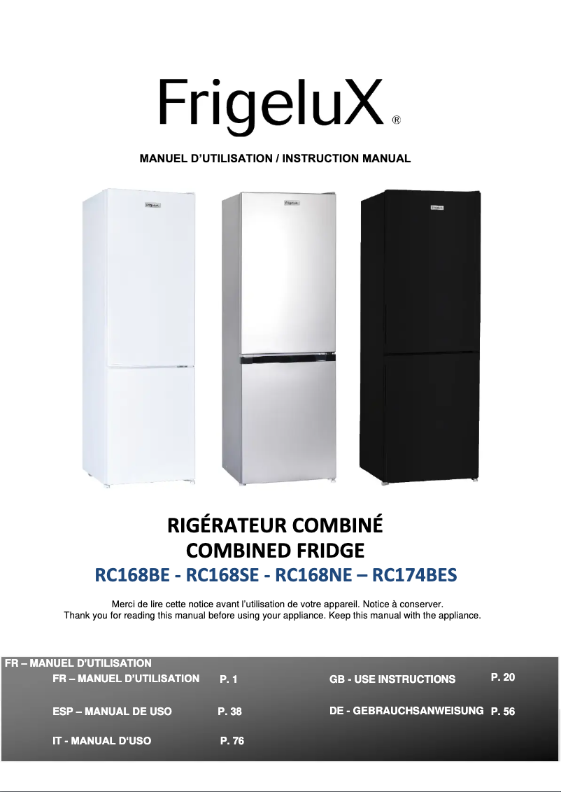 Page n°1 - Manuel utilisateur FrigeluX RC168NE