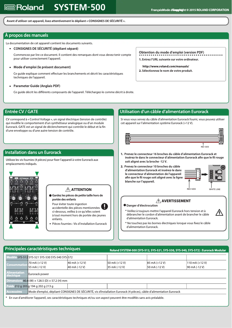 Page n°1 - Manuel utilisateur Roland SYS-530