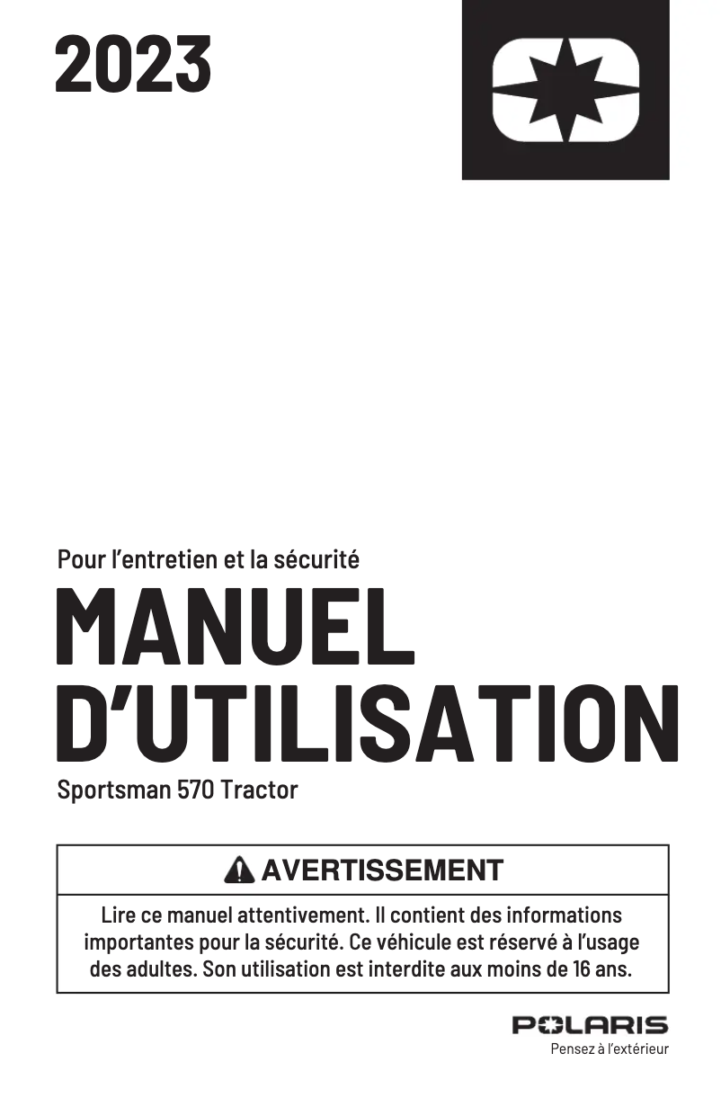 Page 1 de la notice Manuel utilisateur Polaris Sportsman 570 (2023)