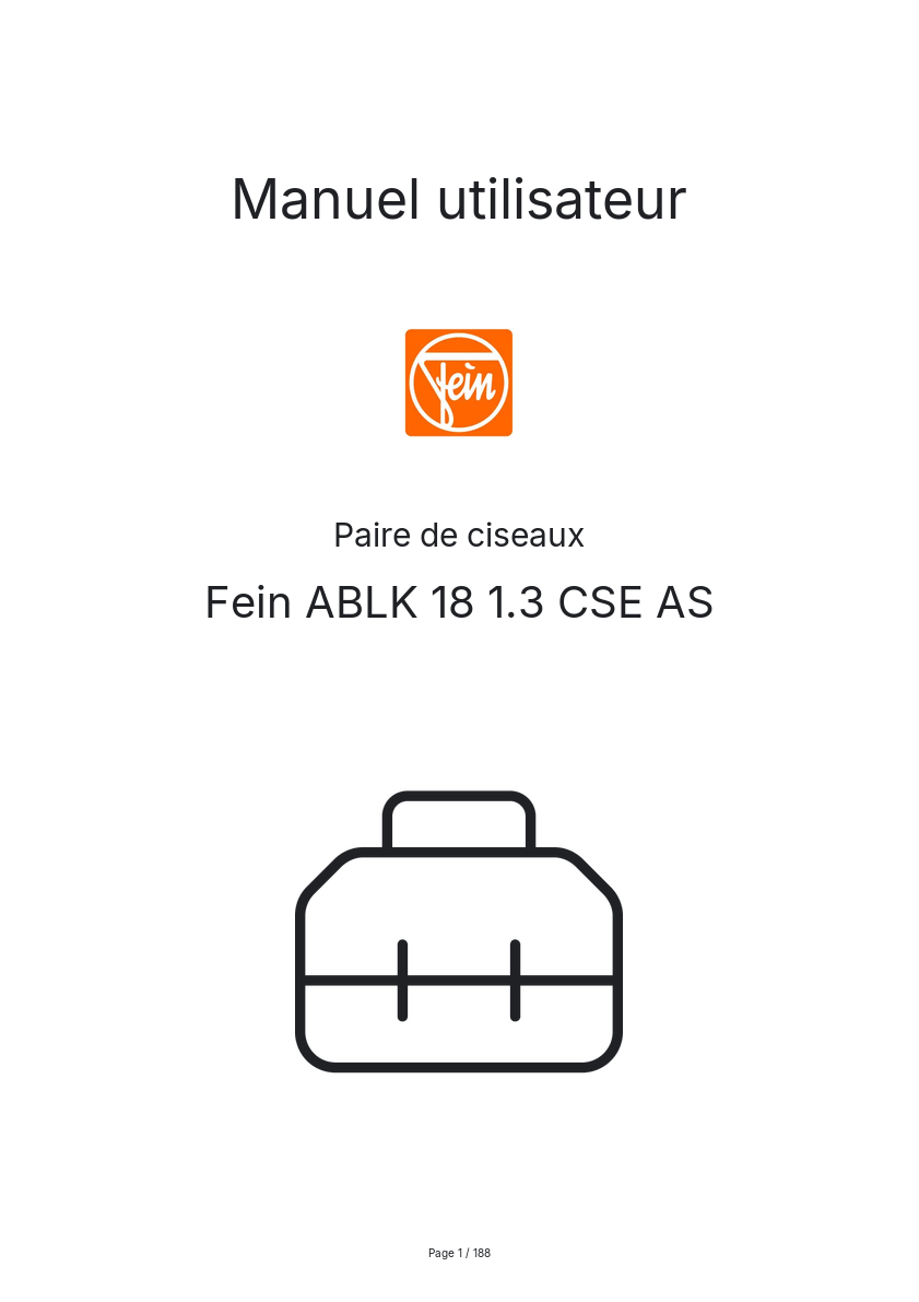 Page n°1 - Manuel utilisateur Fein ABLK 18 1.3 CSE AS
