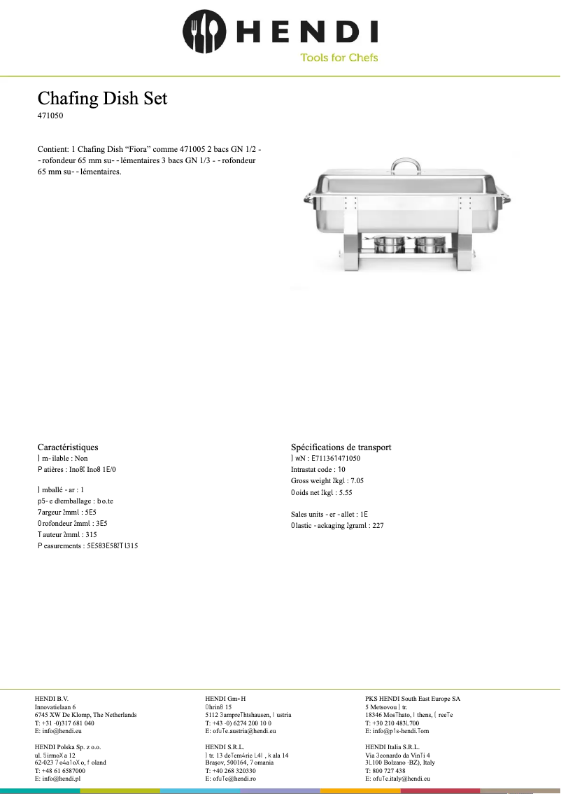 Page 1 de la notice Fiche technique Hendi 471050