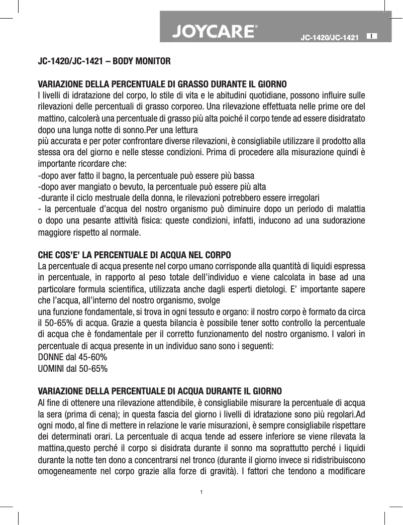 Page 1 de la notice Manuel utilisateur Joycare JC-1421