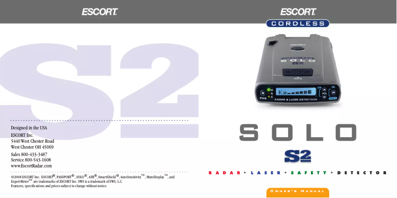 Page 1 de la notice Manuel utilisateur Escort Solo S2