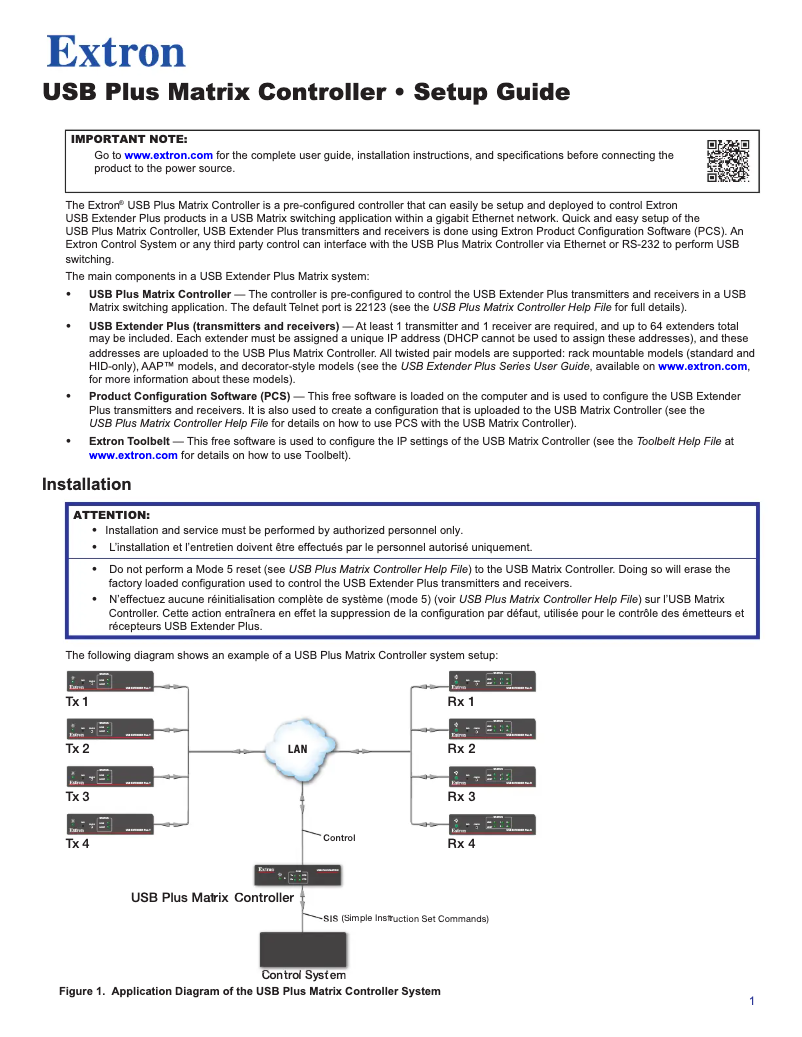Page n°1 - Manuel utilisateur Extron USB Extender Plus T
