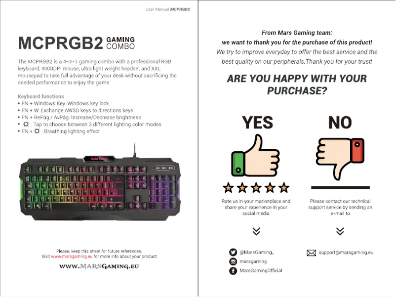 Page n°1 - Manuel utilisateur Mars Gaming MCPRGB2