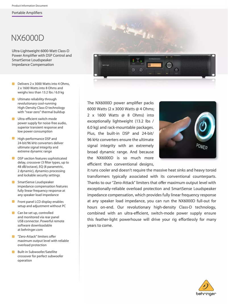 Page n°1 - Fiche technique Behringer NX6000D