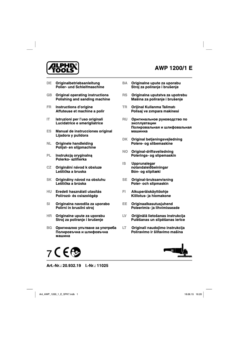 Page n°1 - Manuel utilisateur Alpha Tools AWP 1200/1 E