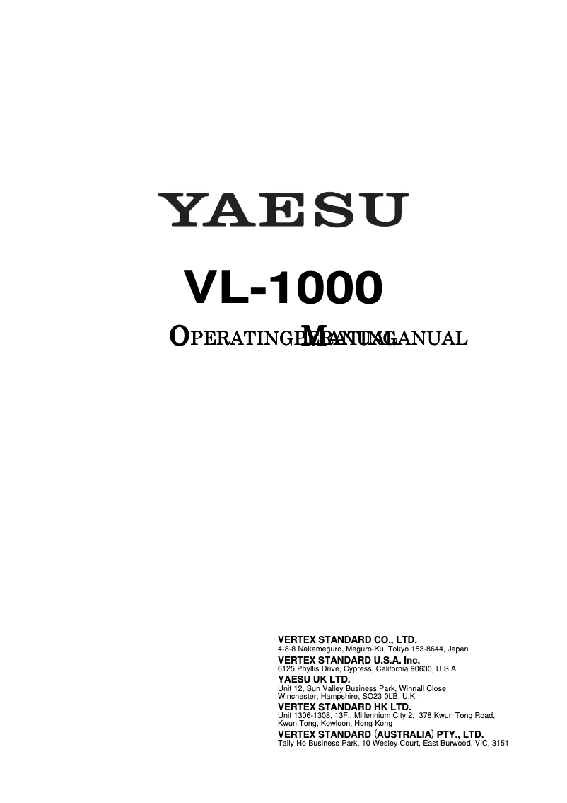 Page 1 de la notice Manuel utilisateur Yaesu VL-1000