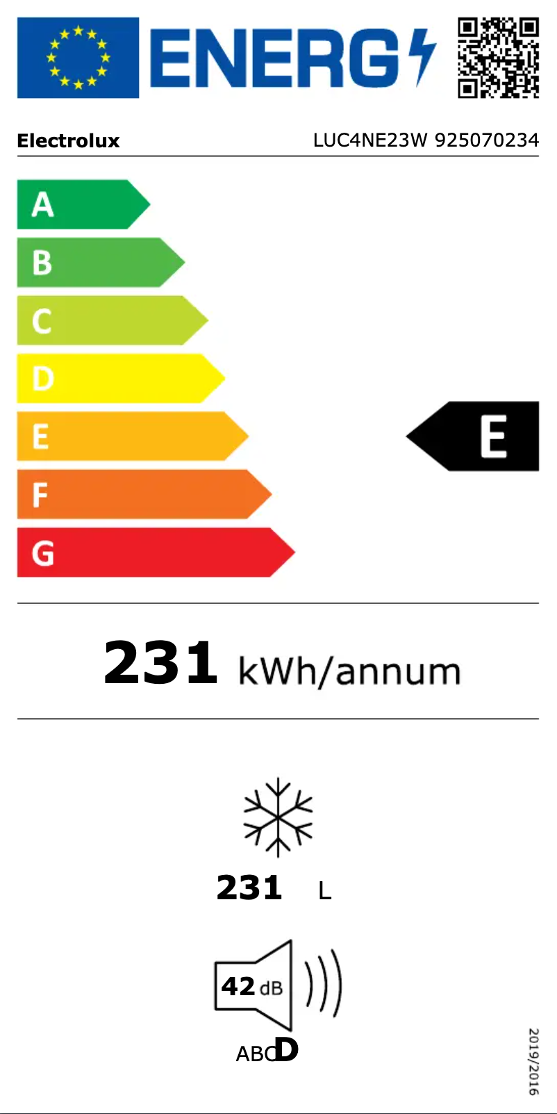 Page n°1 - Label énergétique Electrolux LUC4NE23W