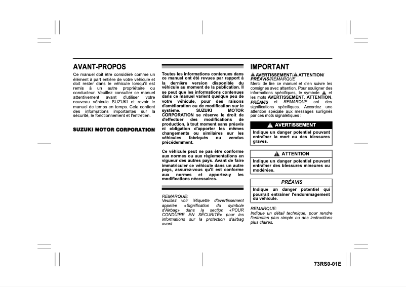 Page 1 de la notice Manuel utilisateur Suzuki Ertiga (2018)