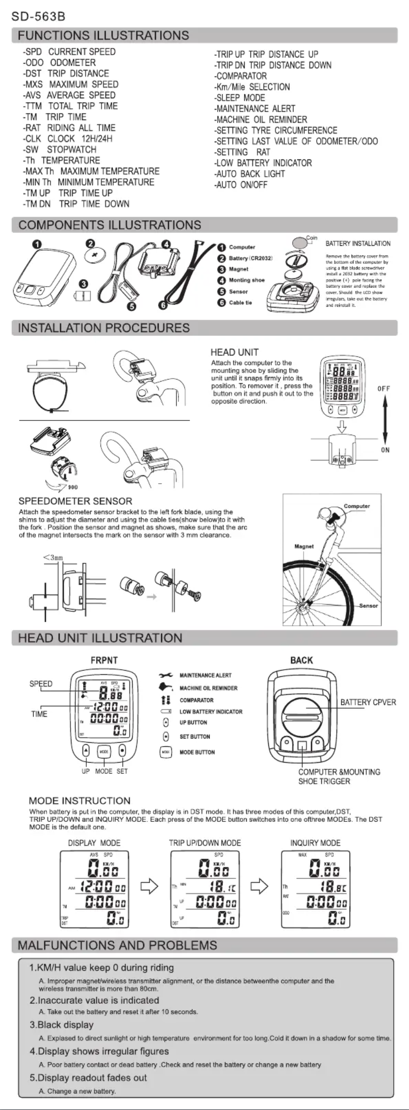 Image de la première page du manuel de l'appareil SD-563A