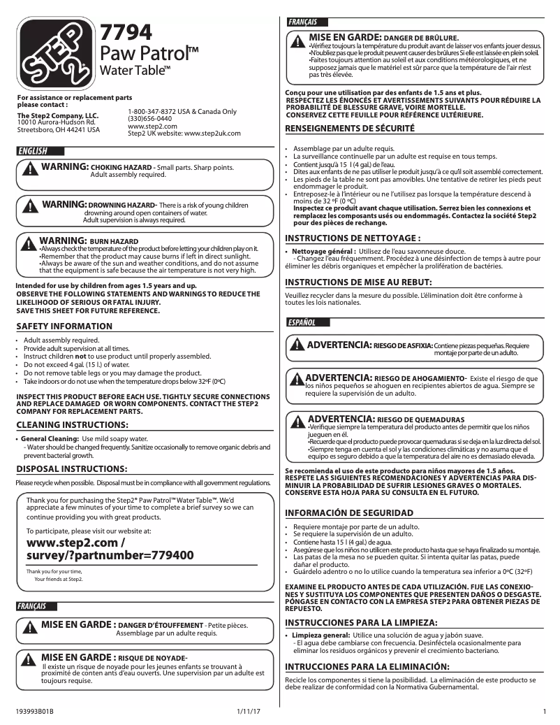 Page n°1 - Manuel utilisateur Step2 PAW Patrol 7794