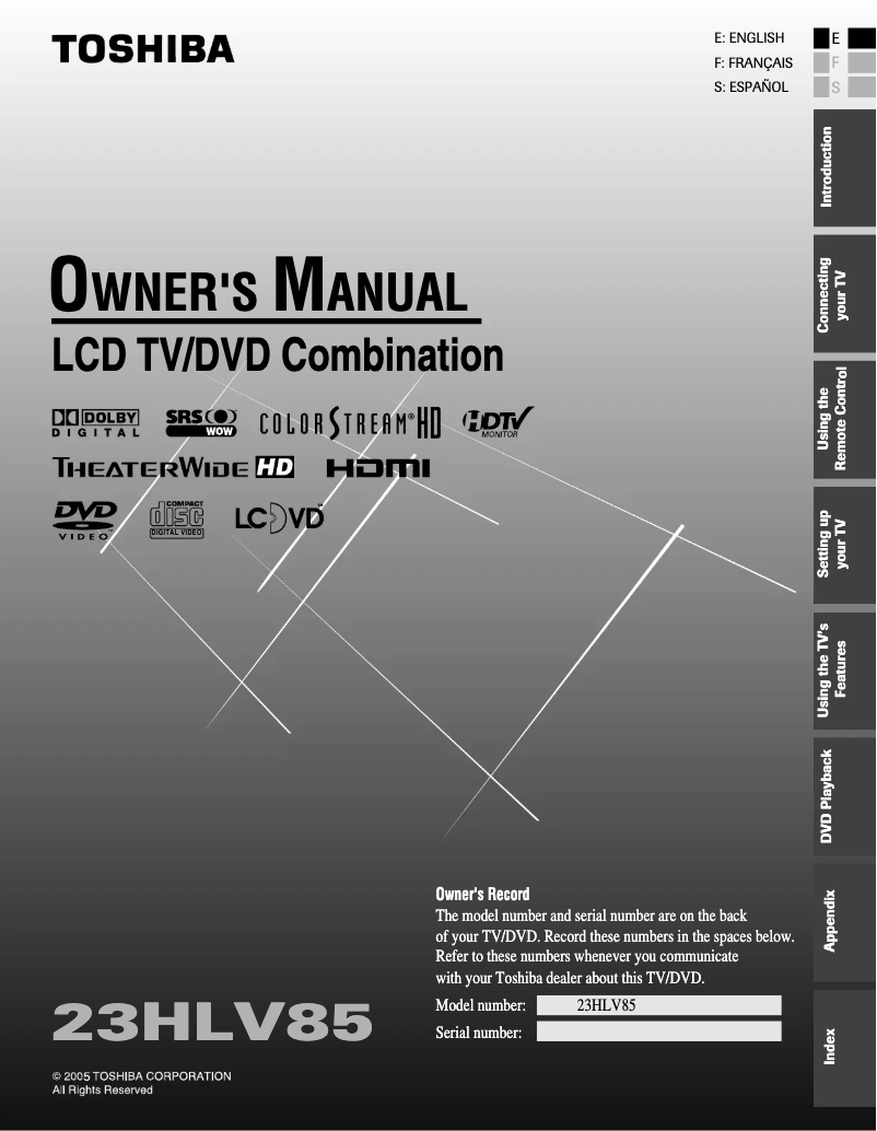 Page n°1 - Manuel utilisateur Toshiba 23HLV85